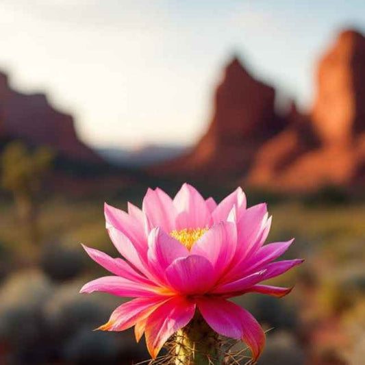 A desert cactus in bloom, symbolizing the vibrant and resilient character of our Covenant Bloom coffee blend.